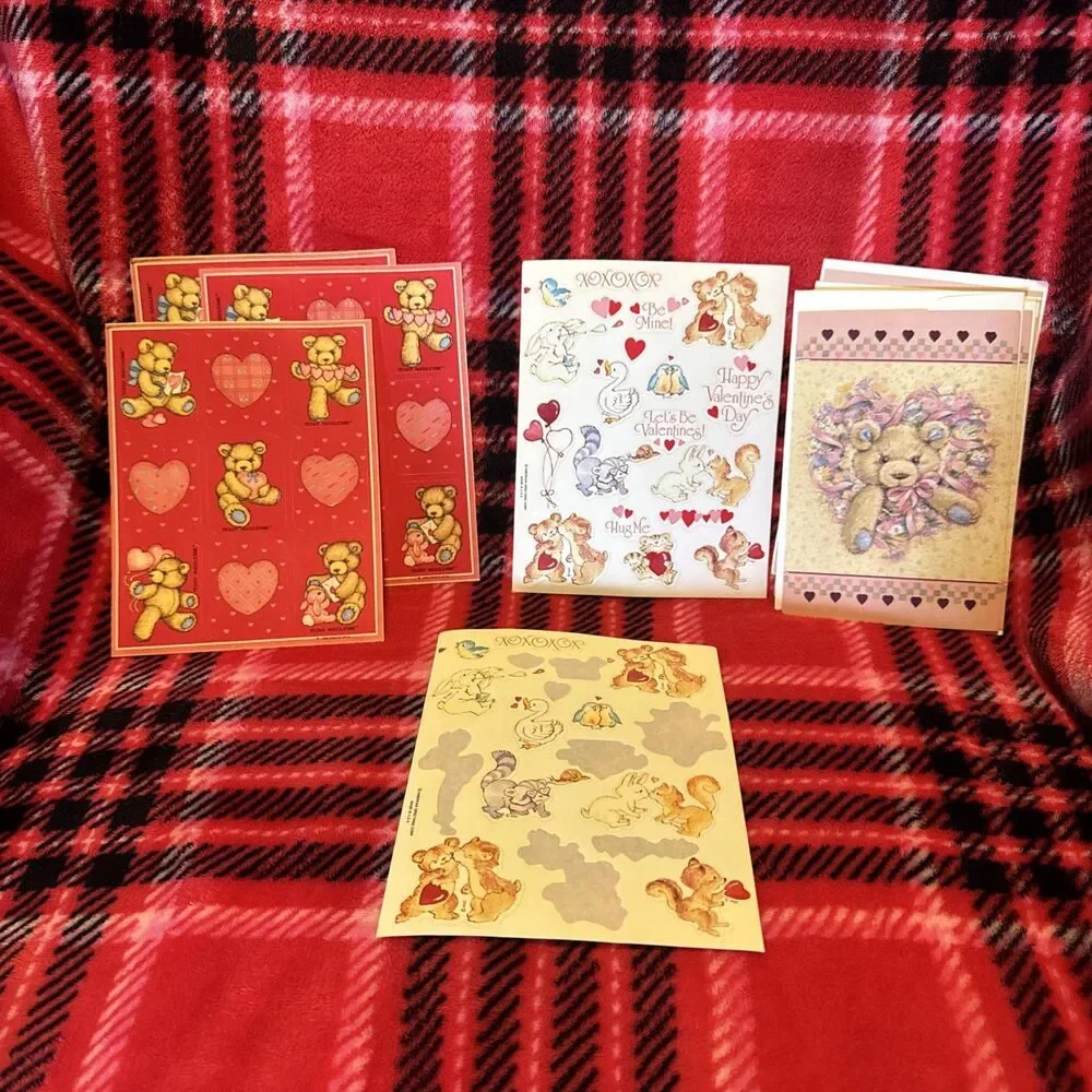 8 Vintage 90s Greeting Cards & Stickers Gibson Greetings Teddy Hugglesbie Wreath